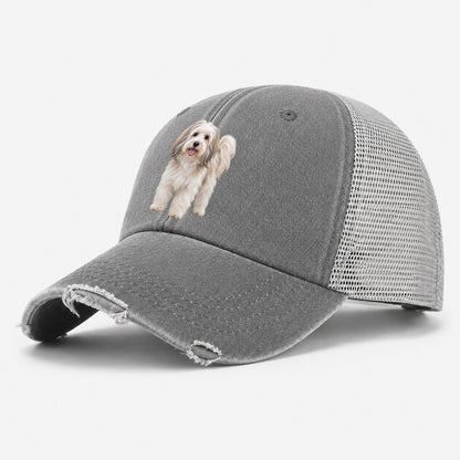 Havanese Standing Top Breeds Washed Trucker Hat – Grey