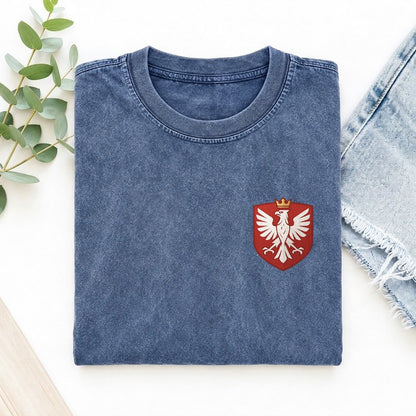 Poland White Eagle Left Chest Vintage T-shirt – Washed Blue