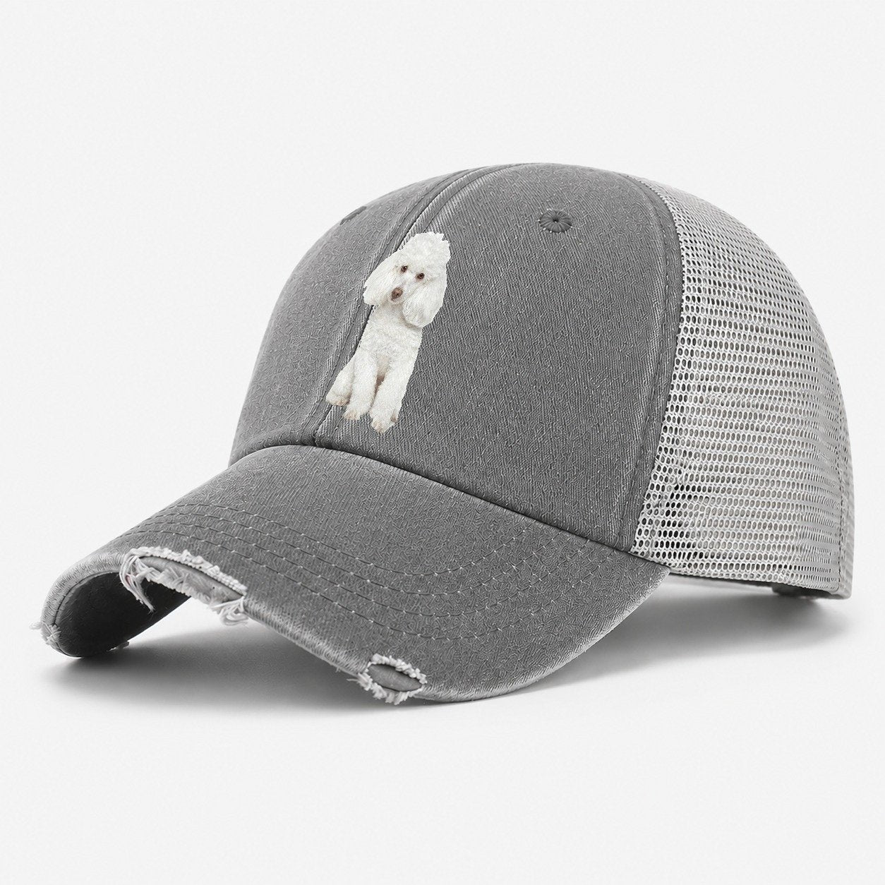 Poodle Portrait Washed Trucker Hat – Grey