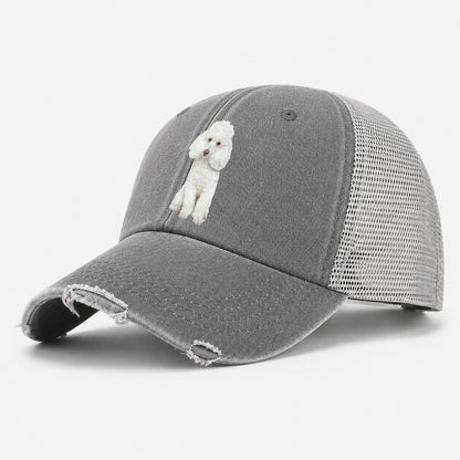 Poodle Portrait Washed Trucker Hat – Grey