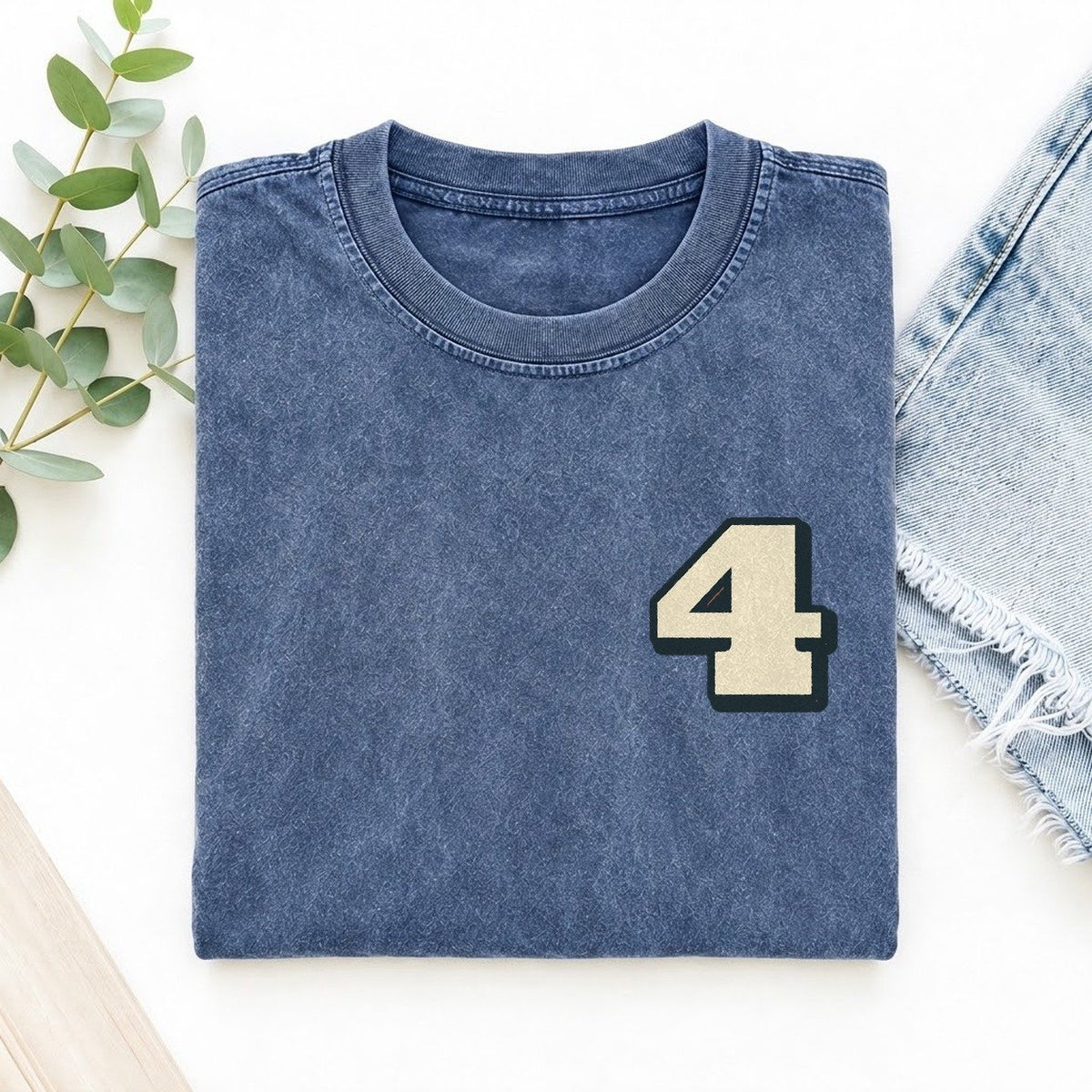 Number 4 Left Chest Vintage T-shirt – Washed Blue