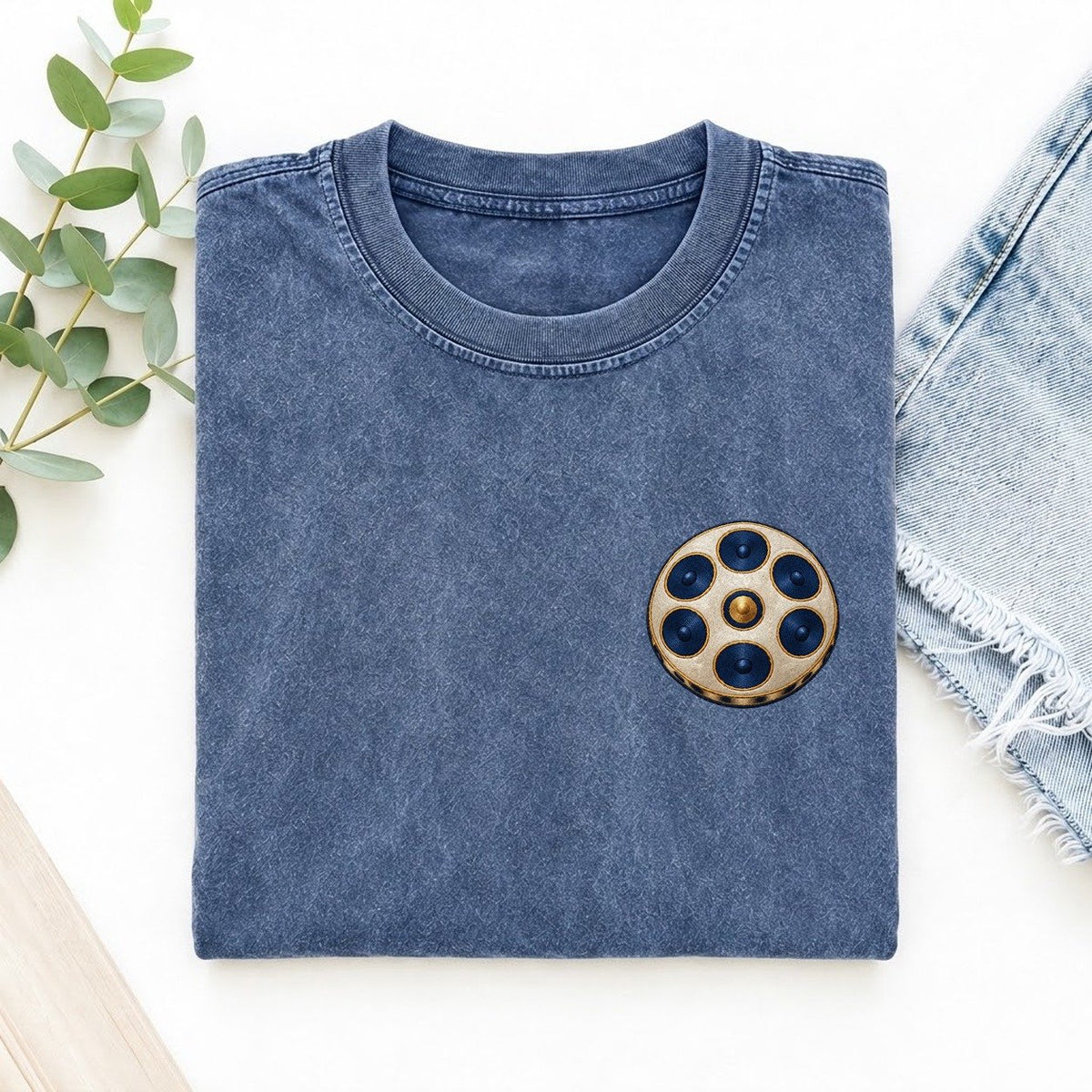 Handpan Tone Petals Left Chest Thread Signatures II Left Chest Vintage T-shirt – Washed Blue