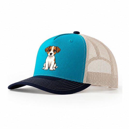 Jack Russell Terrier Sitting Sweetheart Trucker Hat – Teal Navy