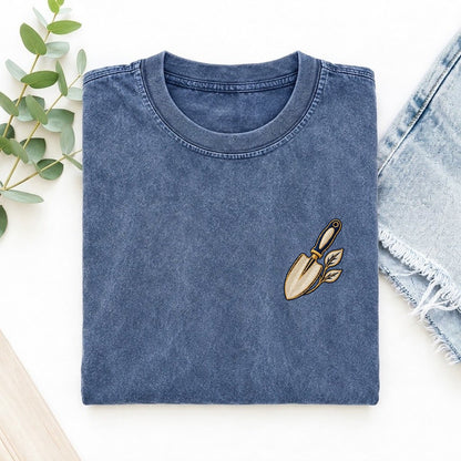 Garden Trowel Symbol Emblems Left Chest Vintage T-shirt – Washed Blue