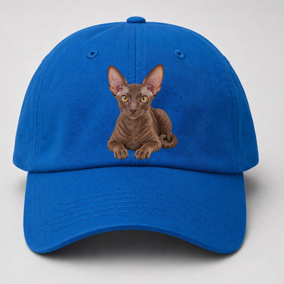 Cornish Rex Reclining Paws Forward Realistic Cat Portrait Baseball Cap – Blue