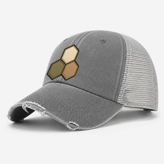 Three Hexagonal Tiles Clustered Board Games Washed Trucker Hat – Grey