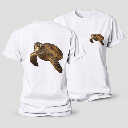 Sea Turtle Portrait Design Women's Cotton T-Shirt – White