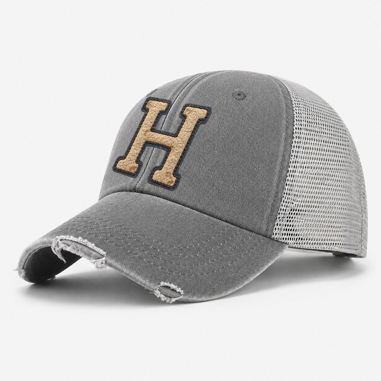 Varsity Chenille H Monogram Washed Trucker Hat – Grey