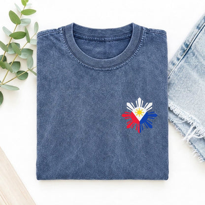 Philippines Sun and Stars Left Chest Vintage T-shirt – Washed Blue