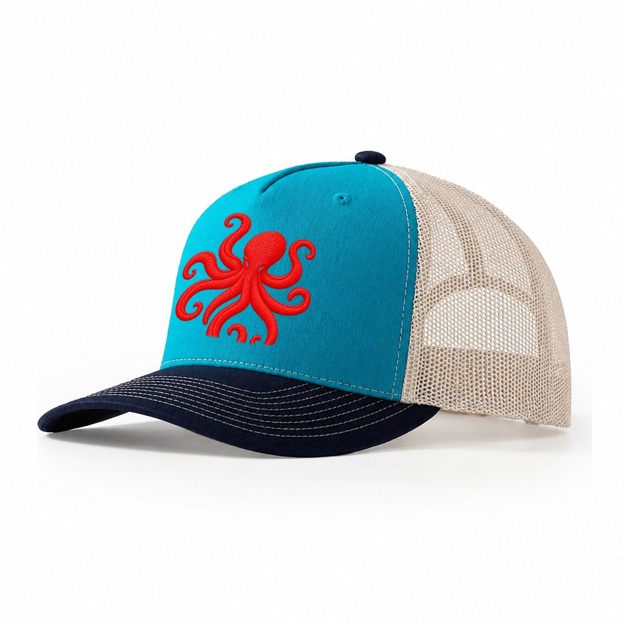 Octopus Spiral Reach Micro Motion Mark Trucker Hat – Teal Navy
