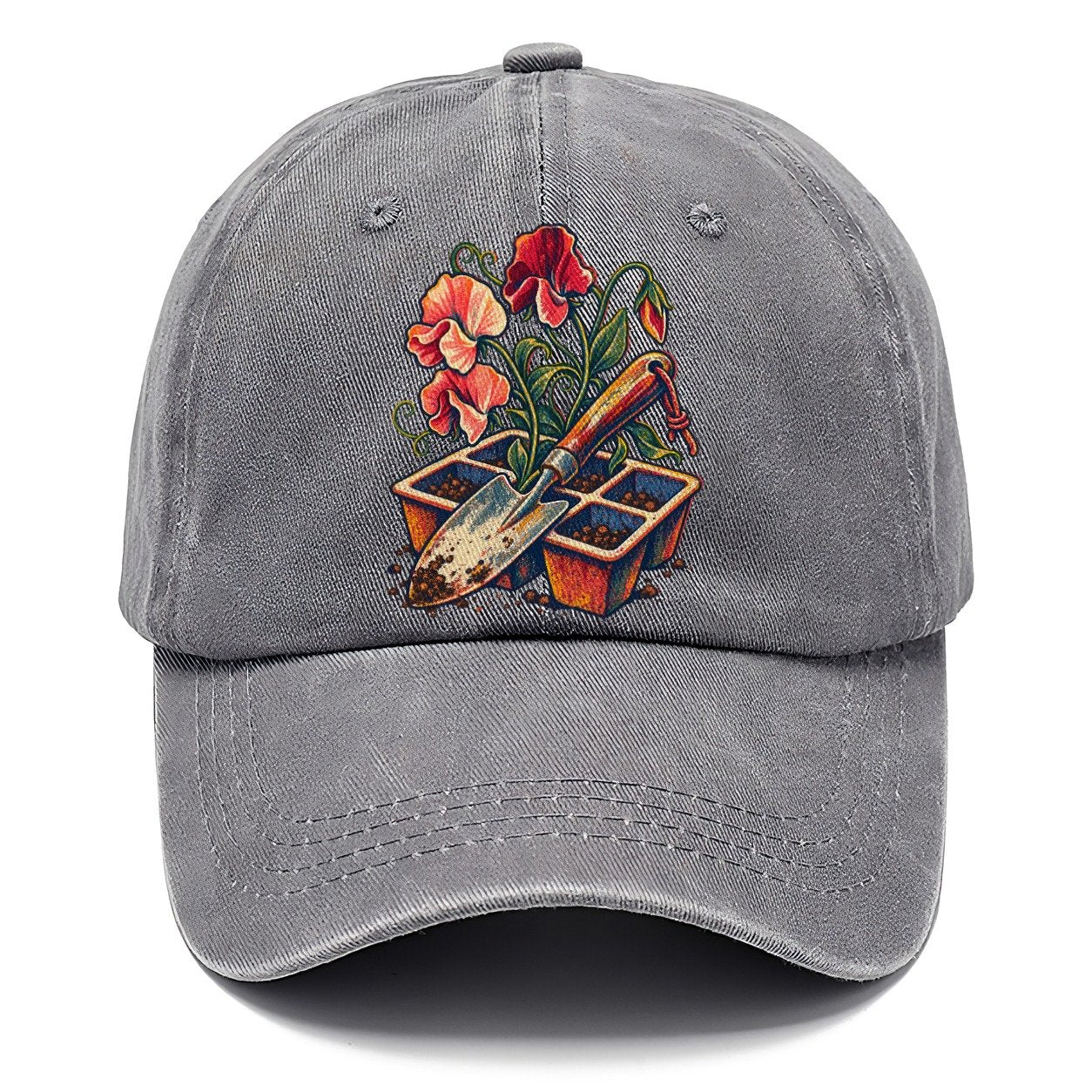 Garden Trowel Seed Tray And Sweet Peas Uk Culture Heritage Classic Cap – Urban Haze