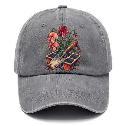Garden Trowel Seed Tray And Sweet Peas Uk Culture Heritage Classic Cap – Urban Haze
