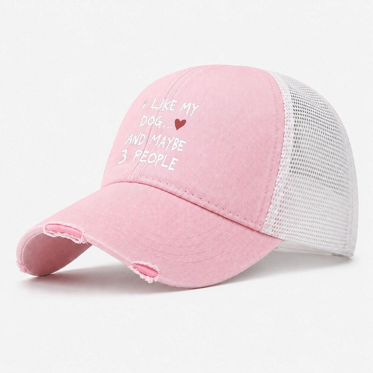 I Like My Dog And Maybe 3 People Washed Trucker Hat – Light Pink