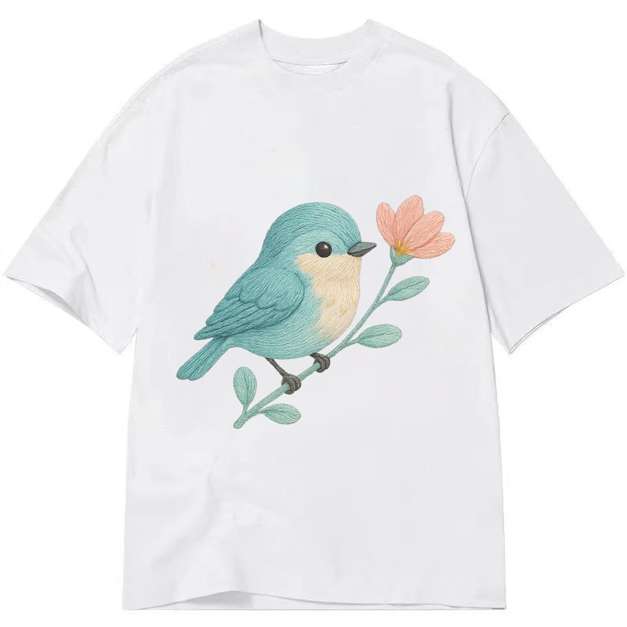Aqua Chickadee Perched On Mint Eucalyptus Turquoise Cap Swee Classic T-shirt – White