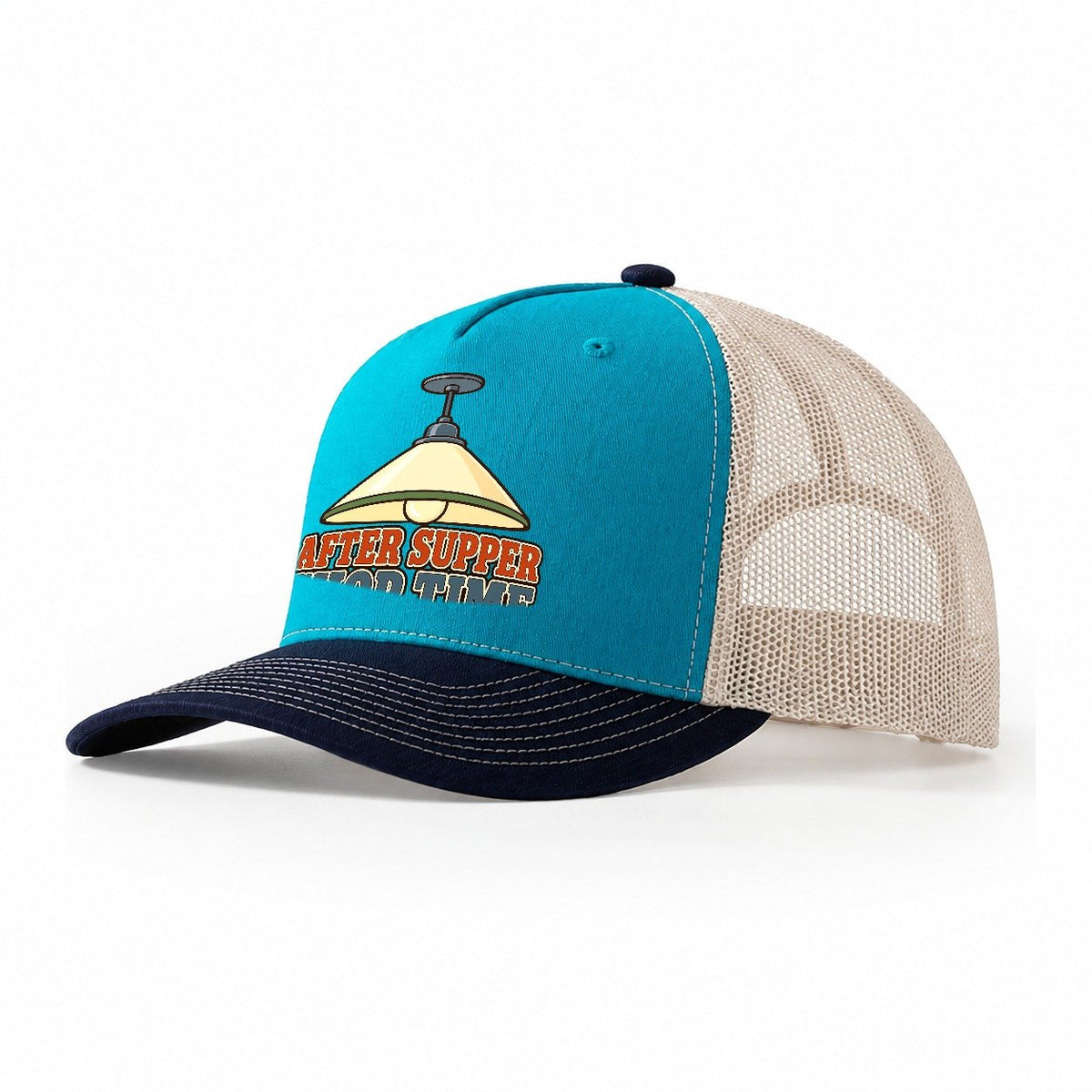 After Supper Shop Time Woodworking Trucker Hat – Teal Navy