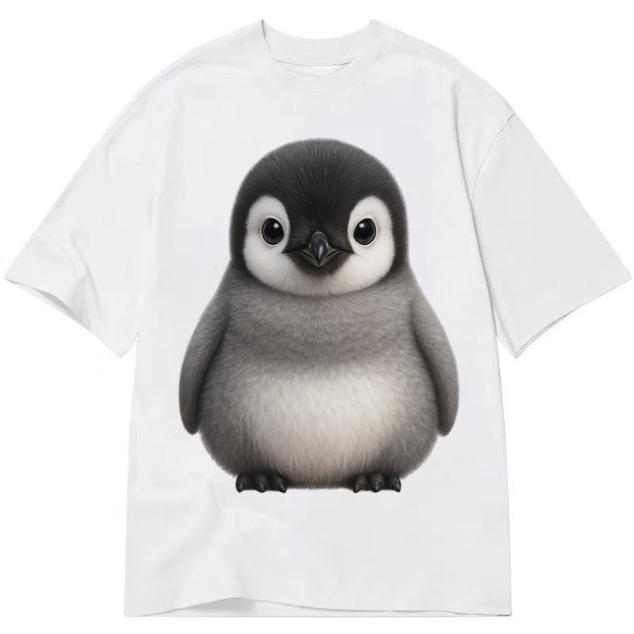 Baby Adelie Penguin Black And White Round Body Curious Eyes Classic T-shirt – White