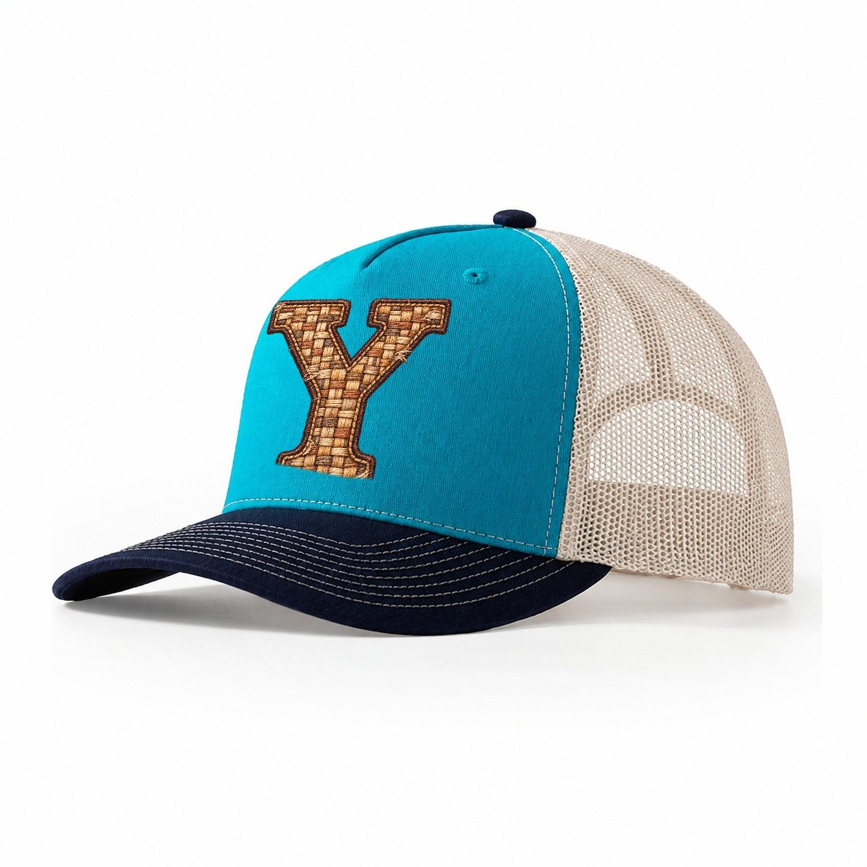 Woven Tweed Y Monogram Trucker Hat – Teal Navy