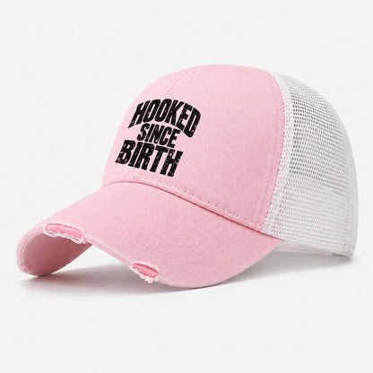 Hooked Since Birth Fishing Club Washed Trucker Hat – Light Pink