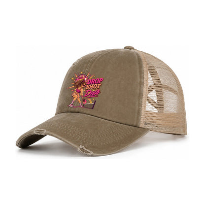 Drop Shot Diva Pickleball Life Women's Ponytail Trucker Hat – Taupe Khaki
