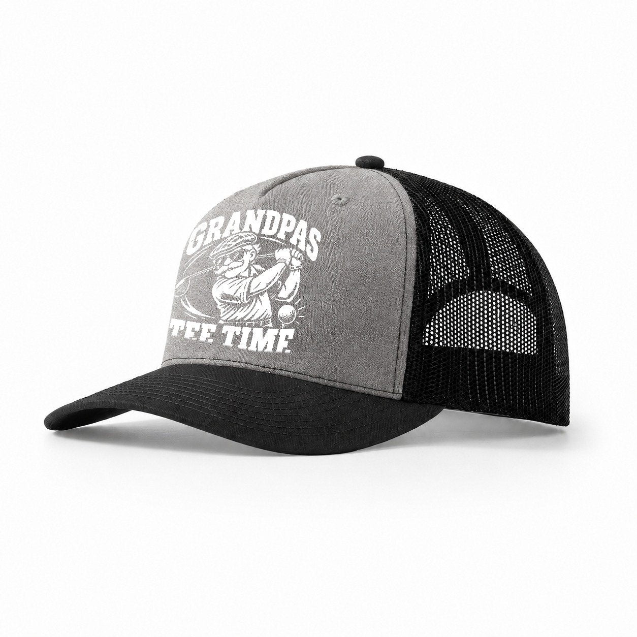 Grandpas Tee Time Golf Life Trucker Hat – Grey Black
