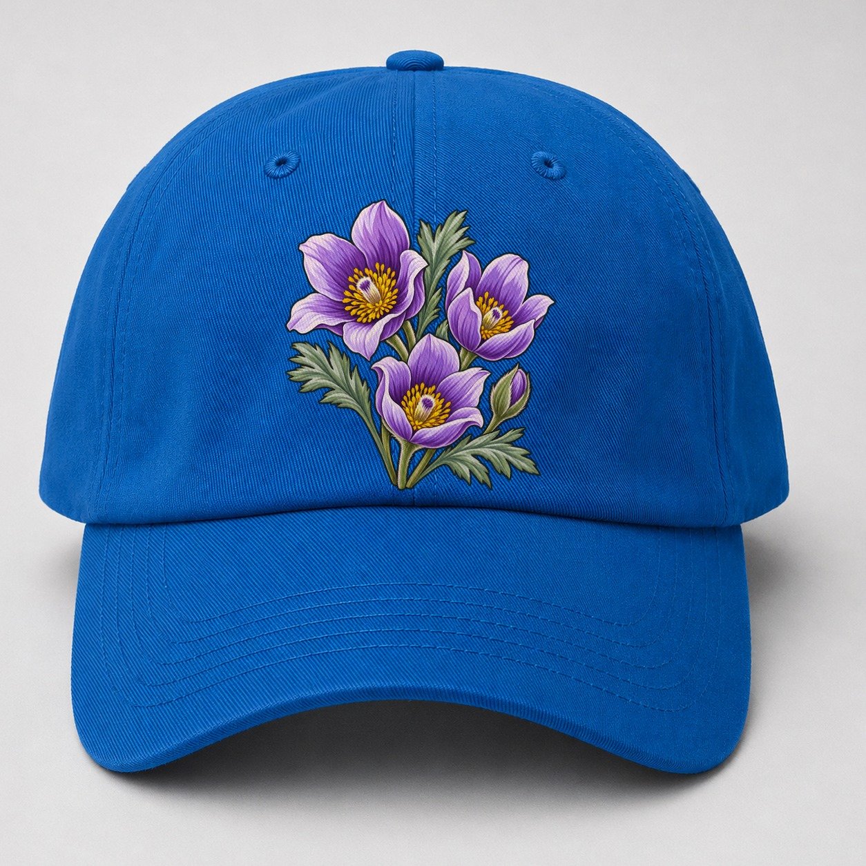 Manitoba Prairie Crocus Cluster Canada Cultural Icons Baseball Cap – Blue