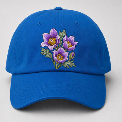 Manitoba Prairie Crocus Cluster Canada Cultural Icons Baseball Cap – Blue