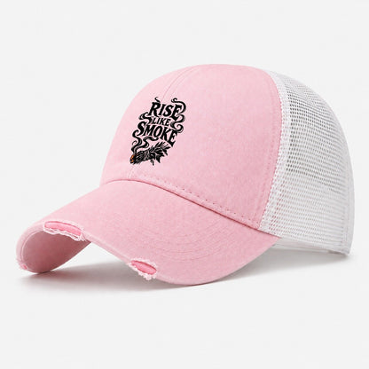 Rise Like Smoke Slogan Witch Magic Washed Trucker Hat – Light Pink