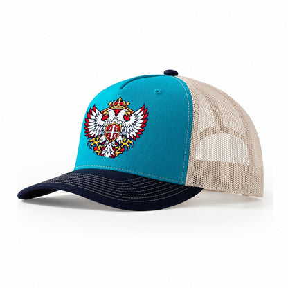 Serbia Minimal Emblem Country Logos Trucker Hat – Teal Navy