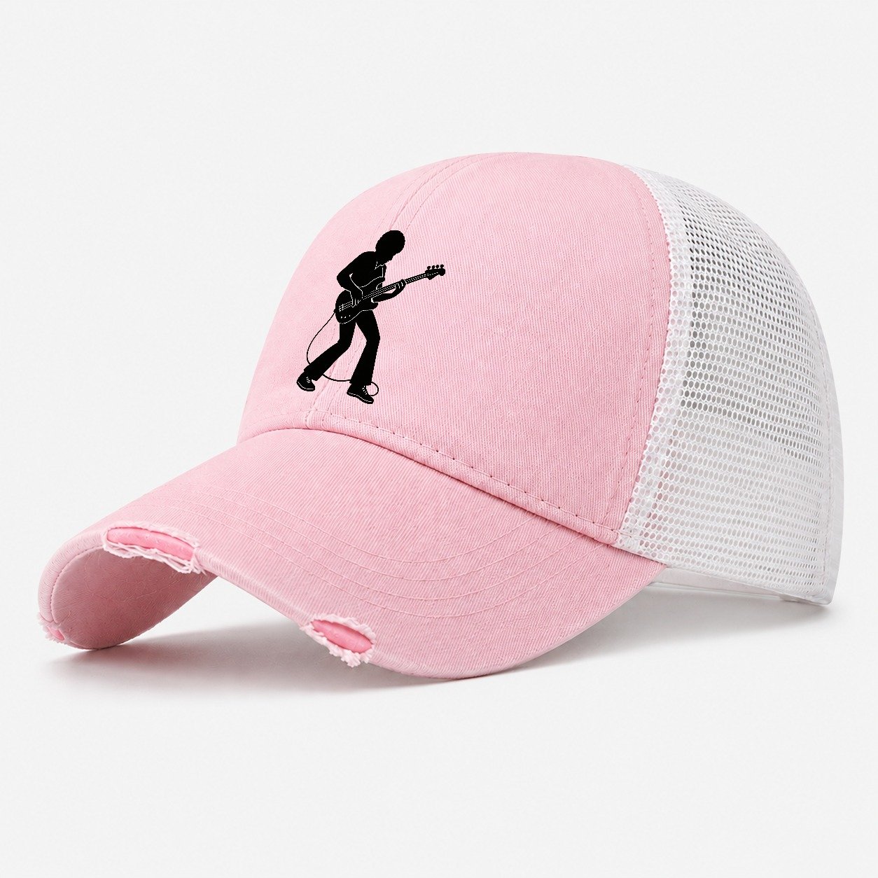 Bass Guitarist Slap Technique Washed Trucker Hat – Light Pink