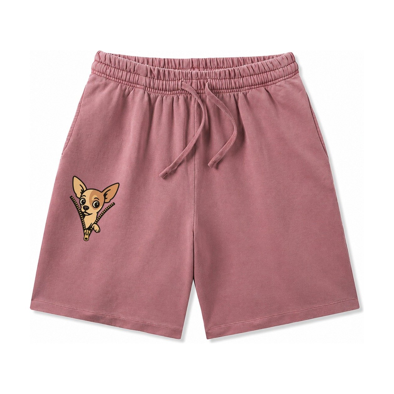 Chihuahua Apple Head Large Pointed Ears Big Round Eyes Tiny Washed Shorts – Burgundy
