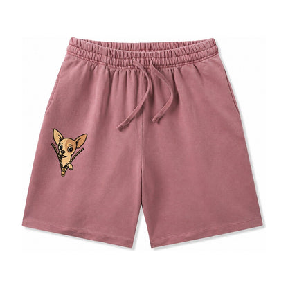 Chihuahua Apple Head Large Pointed Ears Big Round Eyes Tiny Washed Shorts – Burgundy