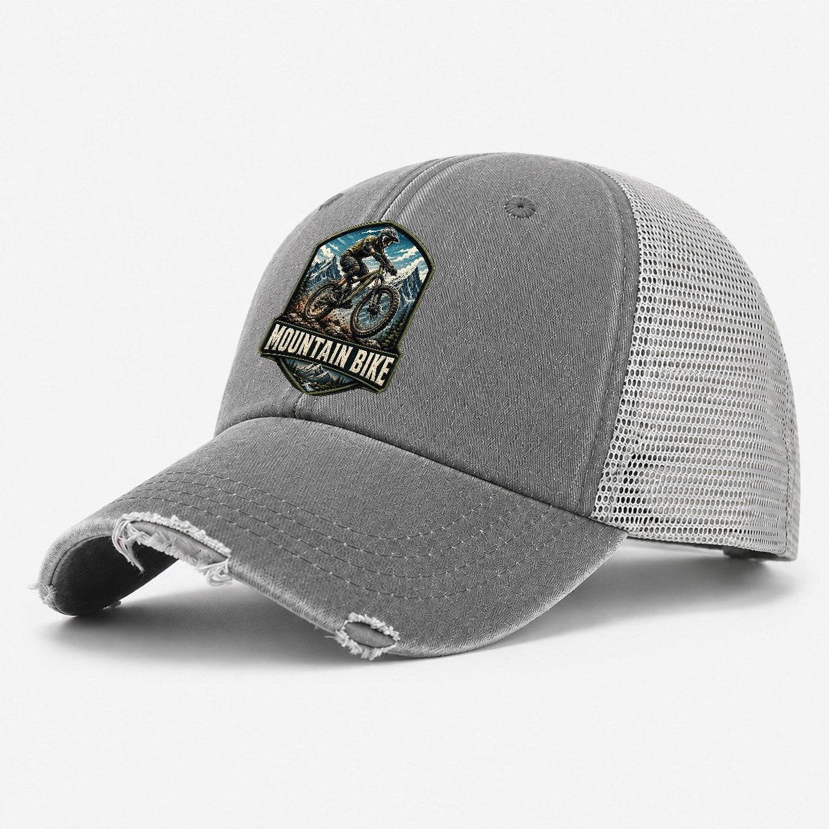 Mountain Bike Rider Washed Trucker Hat – Grey