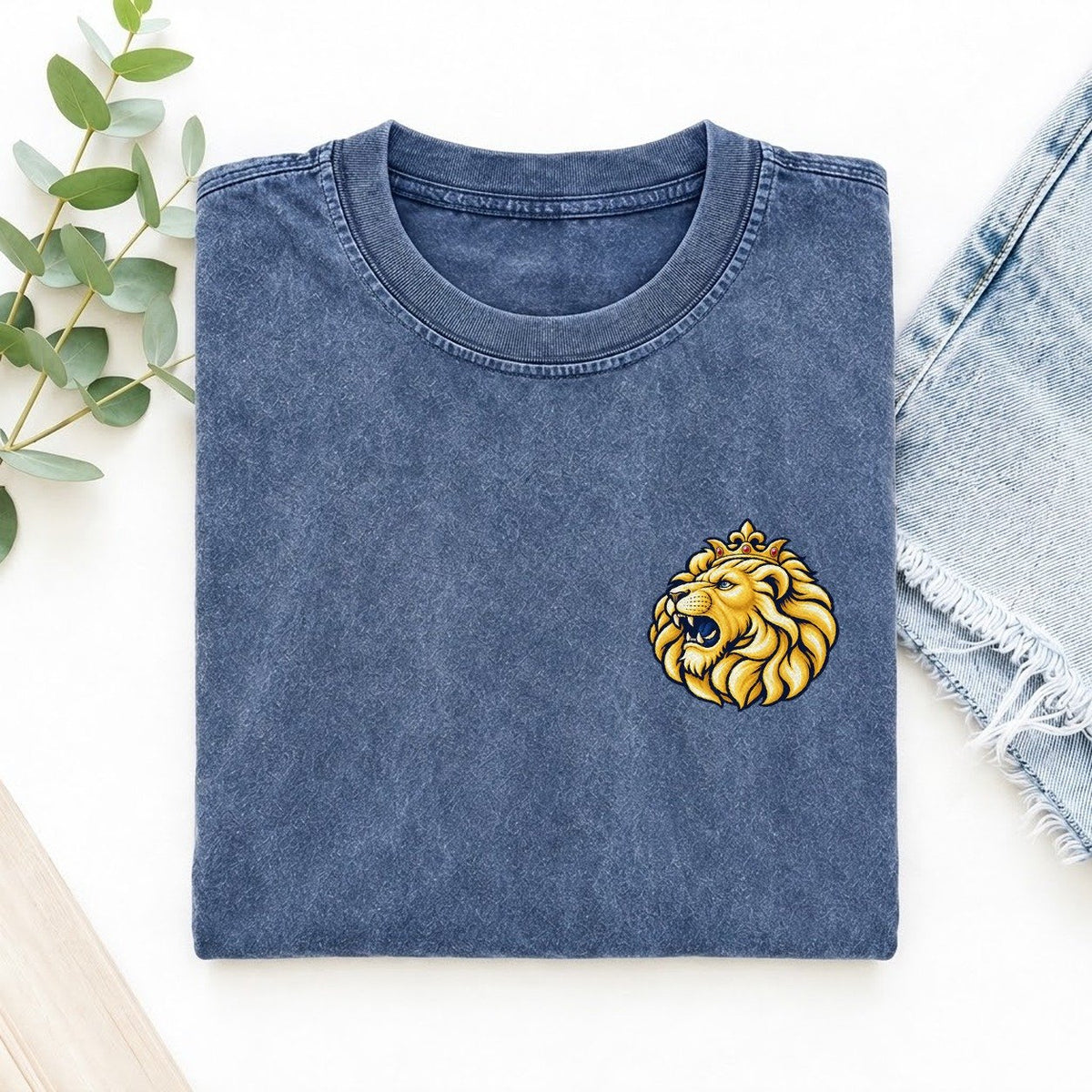 Lion Of Judah Left Chest Vintage T-shirt – Washed Blue
