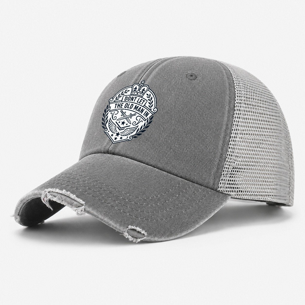 Don't Let the Old Man In Line Art Washed Trucker Hat – Grey