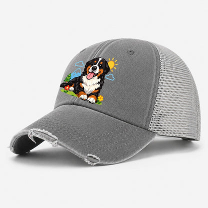 Bernese Mountain Dog Washed Trucker Hat – Grey