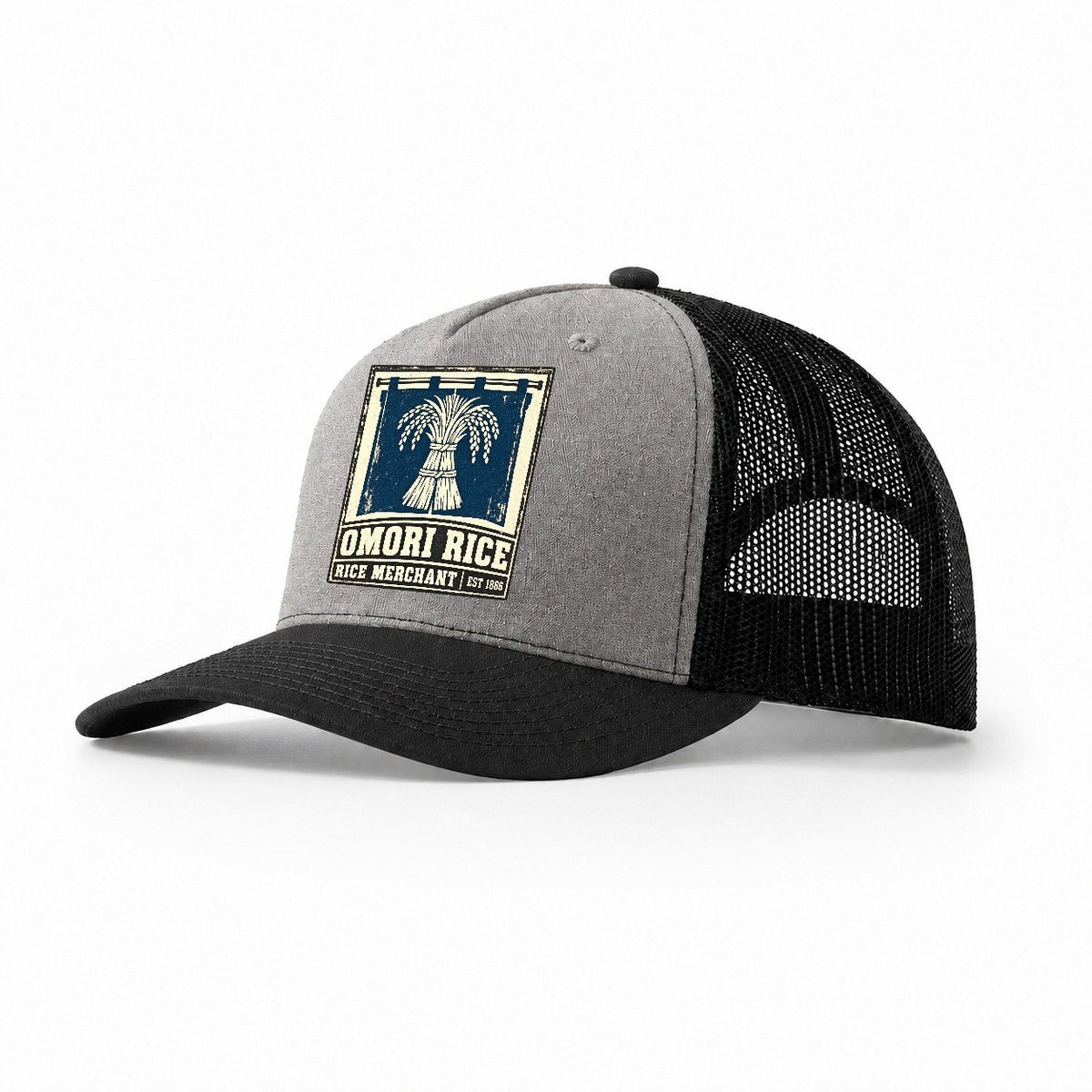 Omori Rice Merchants Noren Trade Co Trucker Hat – Grey Black