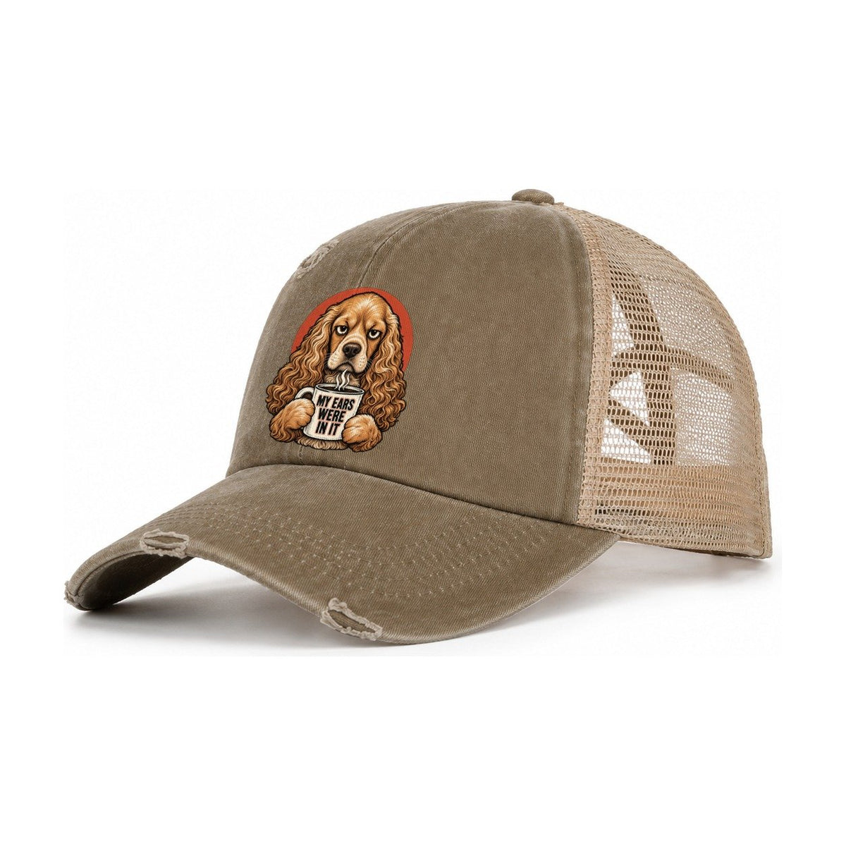 Cocker Spaniel Mug Truths Dog Mug Truths Women's Ponytail Trucker Hat – Taupe Khaki