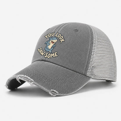 Shark Animal Puns Washed Trucker Hat – Grey