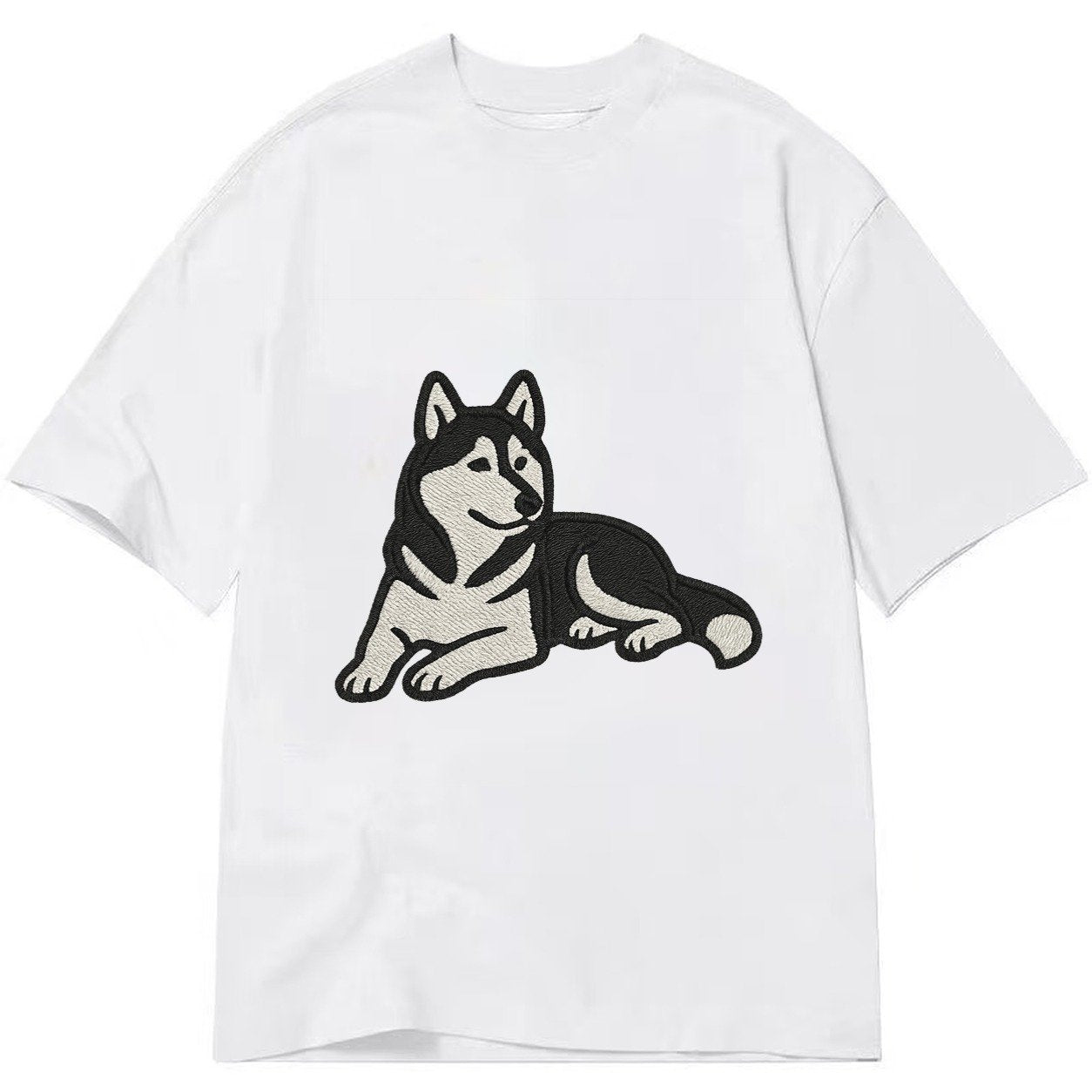 Siberian Husky Black And White Relaxed Lying Down With Head Classic T-shirt – White