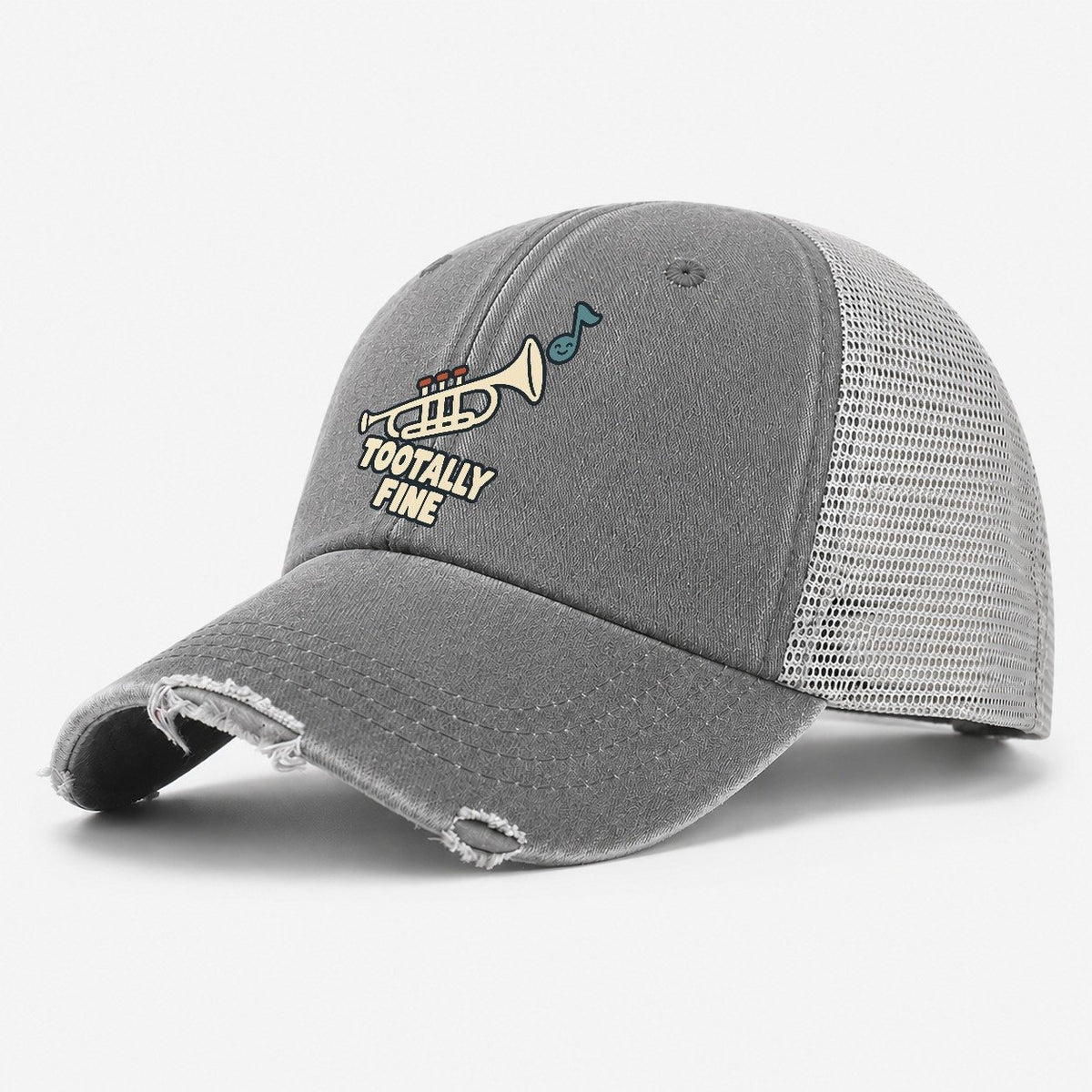 Tootally Fine Familiar Punchlines Washed Trucker Hat – Grey