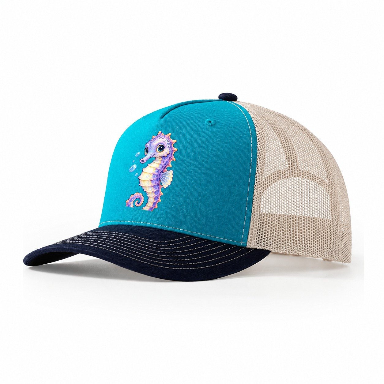 Seahorse Three Quarter Drift Sea Sprite Trucker Hat – Teal Navy