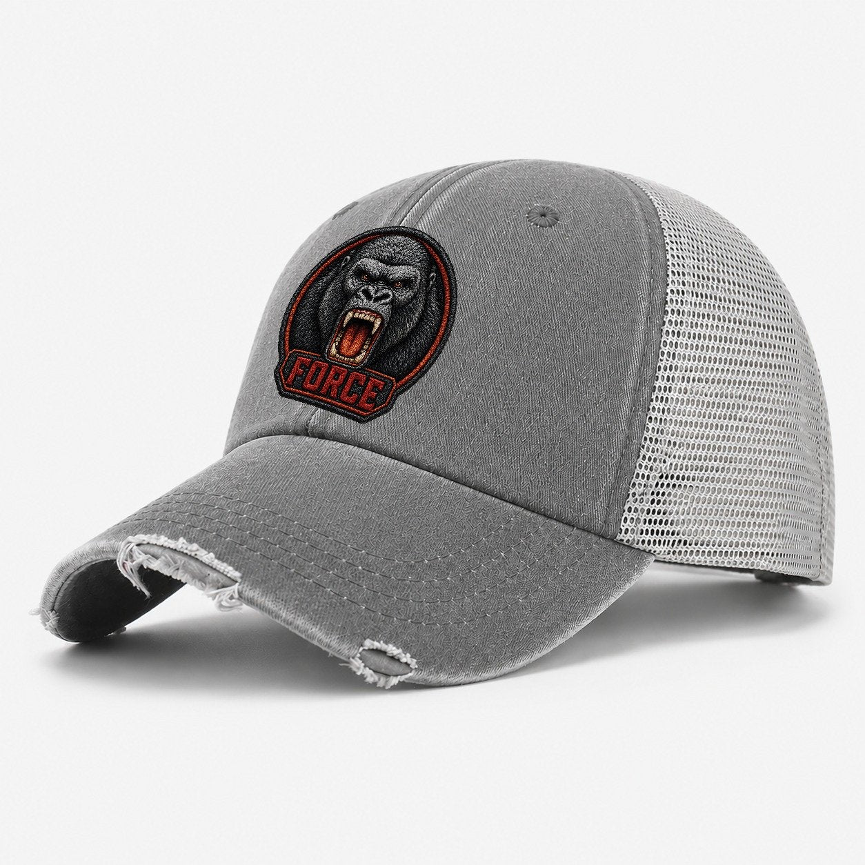 Gorilla Force Badge Washed Trucker Hat – Grey