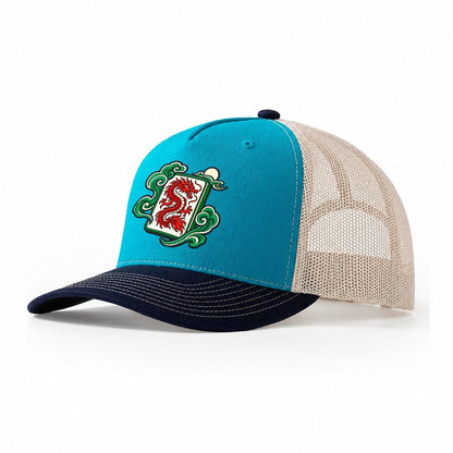 Red Dragon Mahjong Game Night Trucker Hat – Teal Navy
