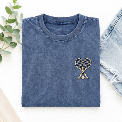 Tennis Rackets Symbol Emblems Left Chest Vintage T-shirt – Washed Blue