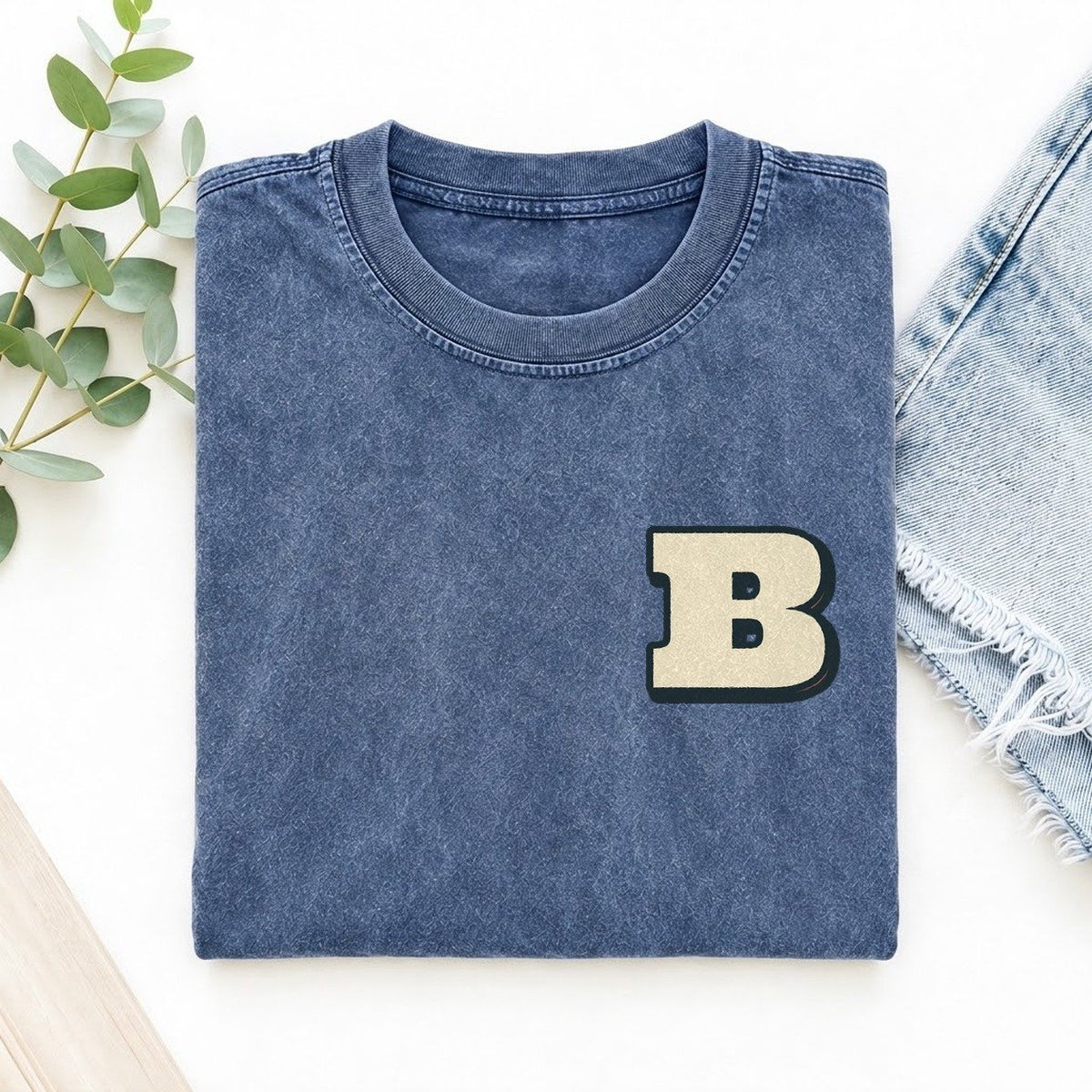 Initial B Left Chest Vintage T-shirt – Washed Blue