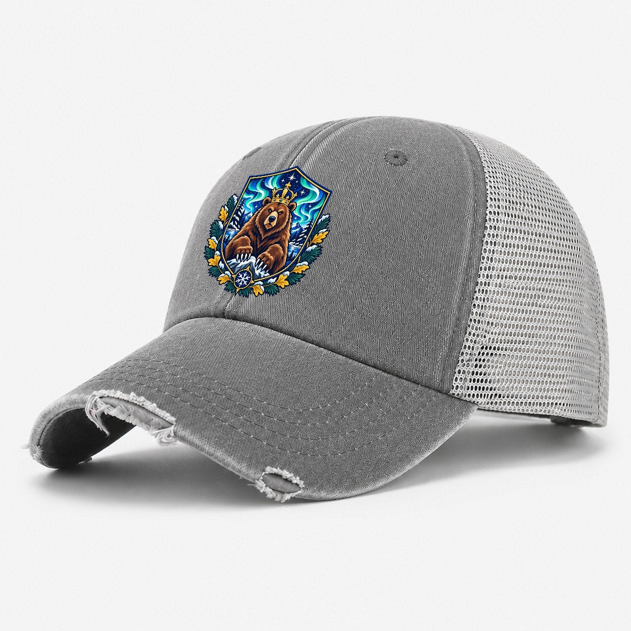 Finland Heraldic Crest Country Logos Washed Trucker Hat – Grey
