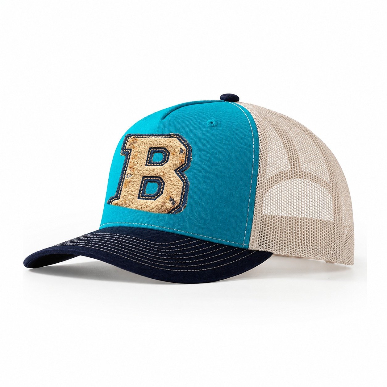 Varsity Chenille B Monogram Trucker Hat – Teal Navy