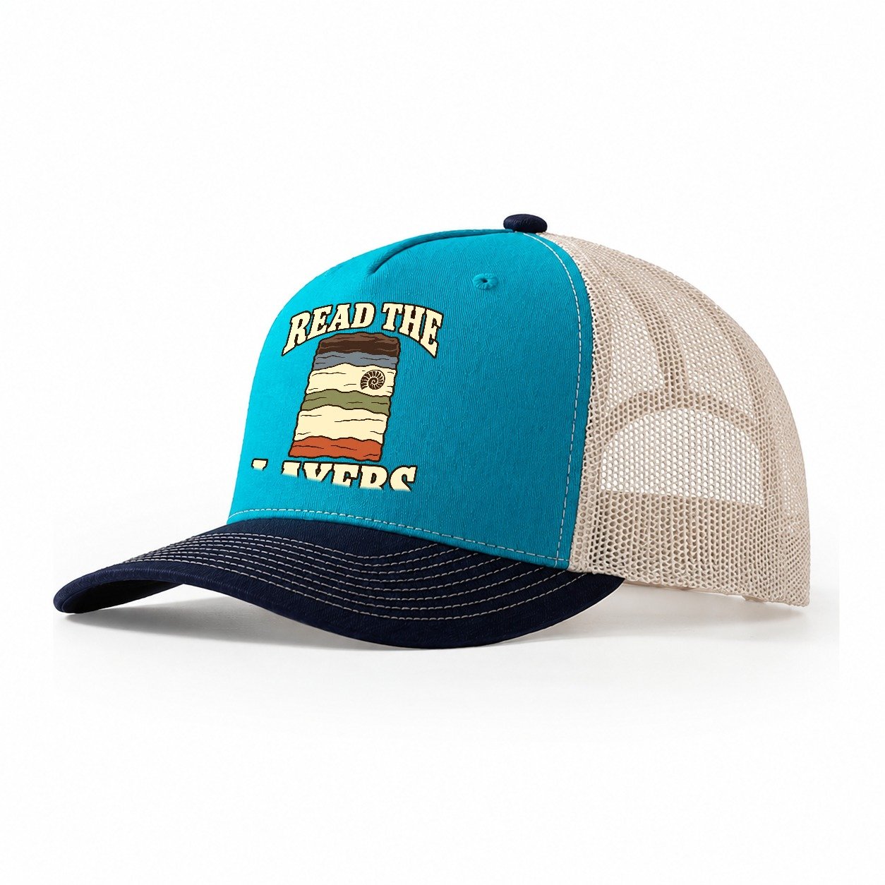 Sedimentary Layer Study Rocks And Minerals Trucker Hat – Teal Navy