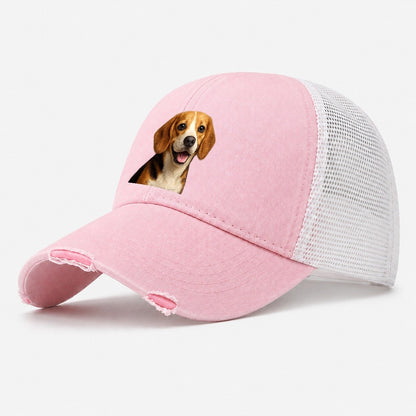 Beagle Portrait Washed Trucker Hat – Light Pink