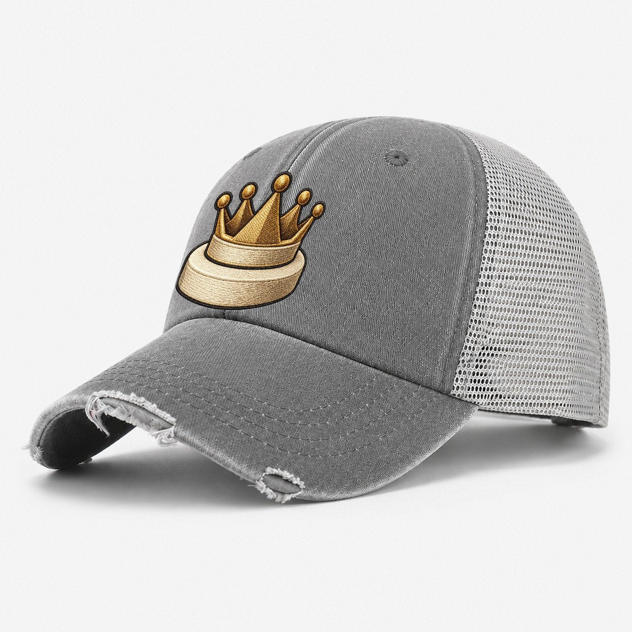 Crown Token On A Round Base Board Games Washed Trucker Hat – Grey